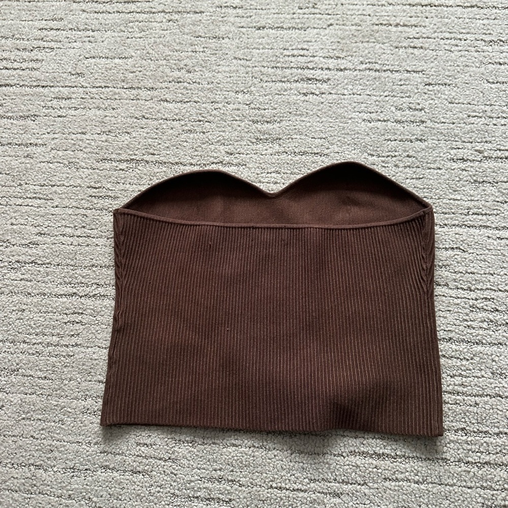 Brown Ribbed Crop Top - Picture 2 of 3